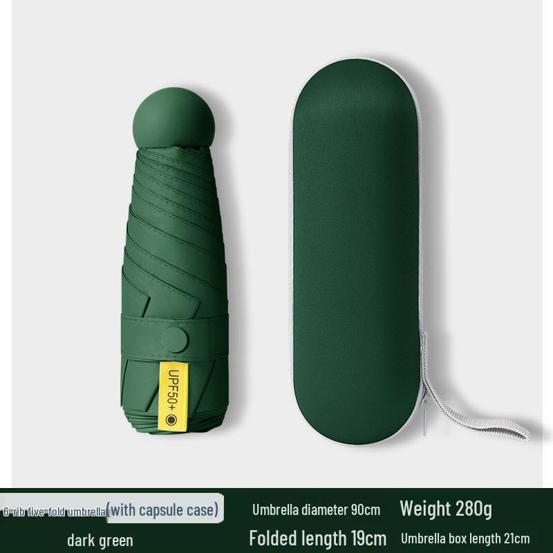 Women's Dual-Use Mini Umbrella: Compact Five-Fold Design, Thickened Fabric, Black Glue for UV Protection, Custom Logo Option