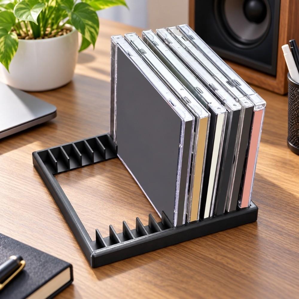 Plastic CD Storage Rack 12 Slots Lightweight CD Storage Display Shelf Space Saving Black Game Case Storage Rack Desktop