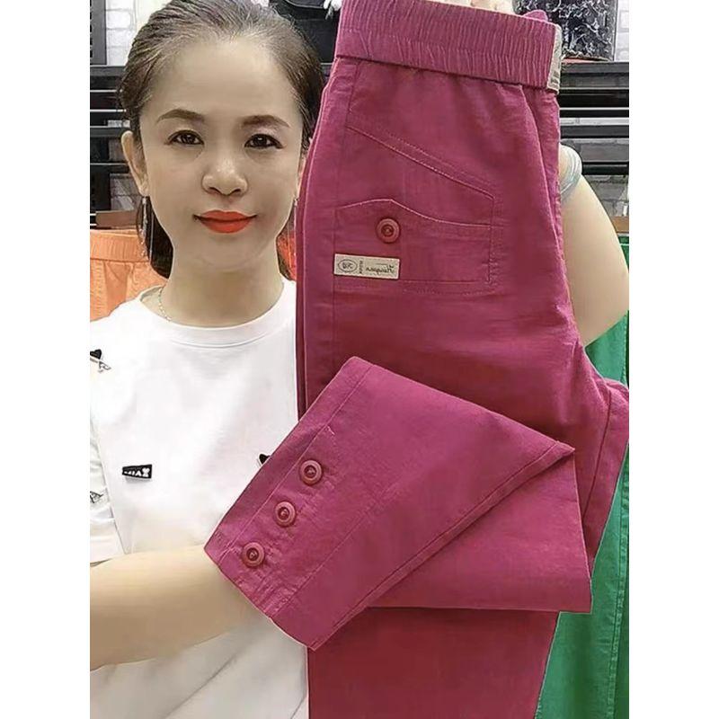 

Summer Cotton and Linen Korean Style Silm High Waist Fashion Cropped Pants Pitaya M