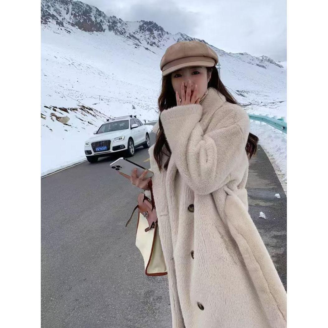 

Длинное пальто с воротником из костюма, осенне-зимнее, утолщенное теплое меховое пальто из искусственного меха кролика S абрикосовый