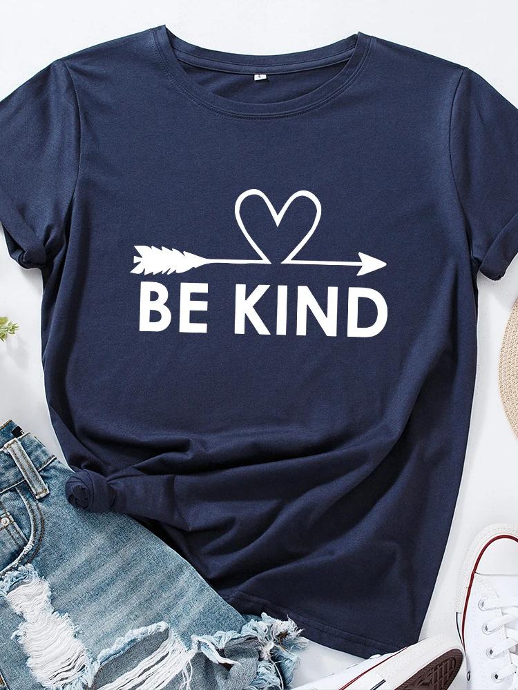 

Будь добрым Принт Сердце Женская футболка с коротким рукавом и круглым вырезом Свободная футболка Летняя женская повседневная футболка Топы Camisetas Mujer XXXL темно-синий