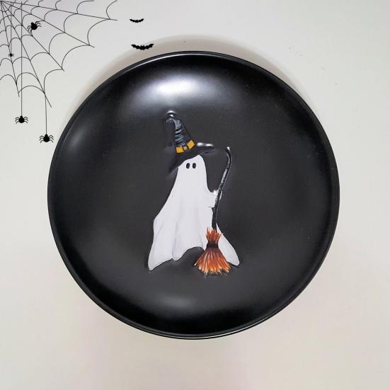 Prato de Fantasma de Halloween 7 Polegadas Plástico Reutilizável Prato de Fantasma Redondo Louça de Mesa para Jantar Sobremesa para Doce ou Travessura Suprimentos para Festa de Halloween