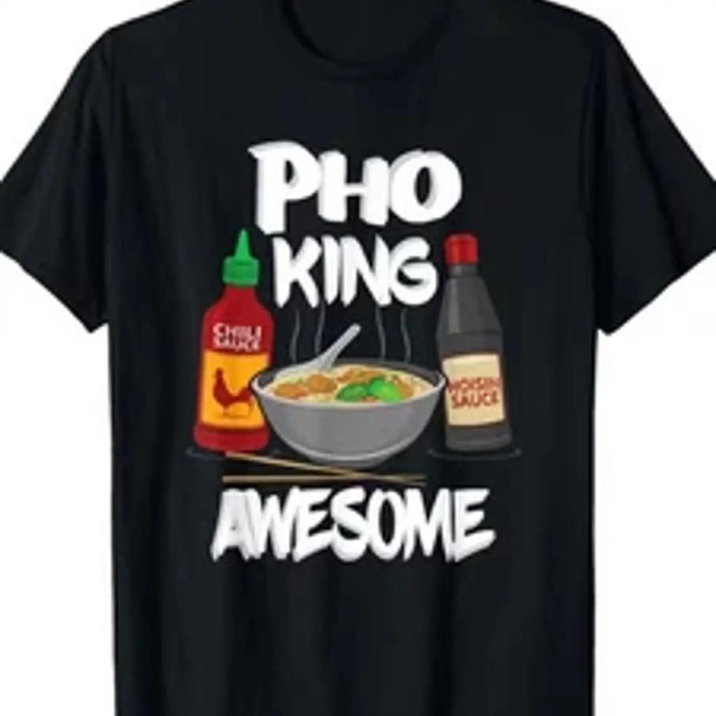 Unisexs Funny Pho King Awesome Vietnamese T Shirt Black With Red Vintage Breathable Designer Clothes Graphic Soft