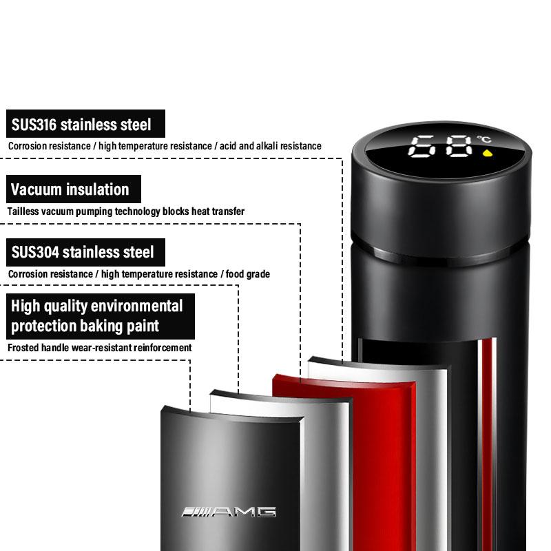 1Pcs Car Smart Thermos Bottle With Temperature Display Coffee Cup For Mercedes Benz AMG GLC GLE CLA W205 W204 W203 W211 W212 W213 W201 W210 W124