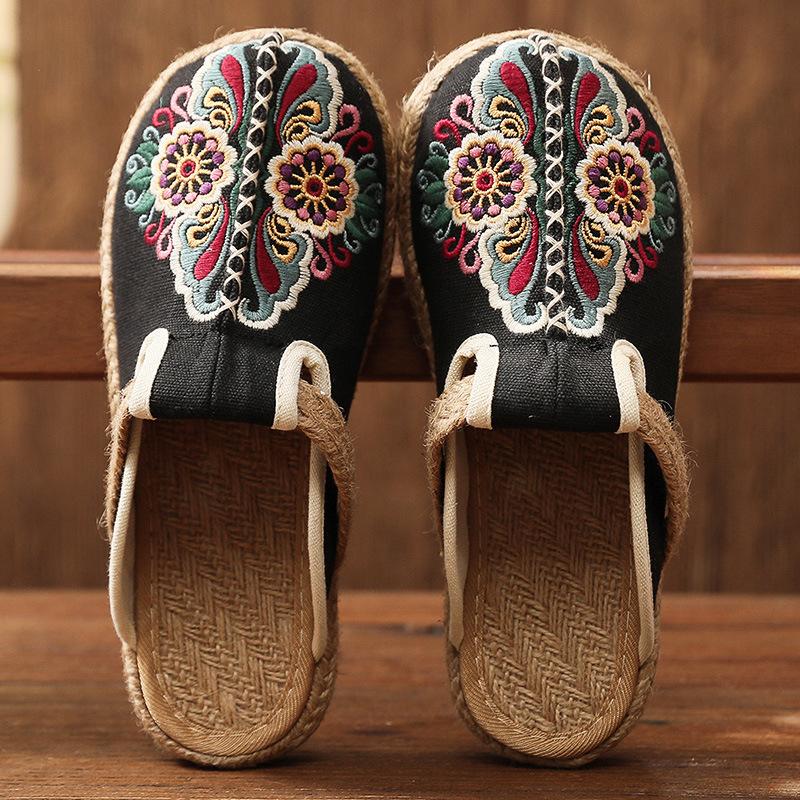 Ethnic Trend Cloth Shoes Slippers Women, Ancient Embroidered Women's Shoes One Pedal, Hand-woven Shoes