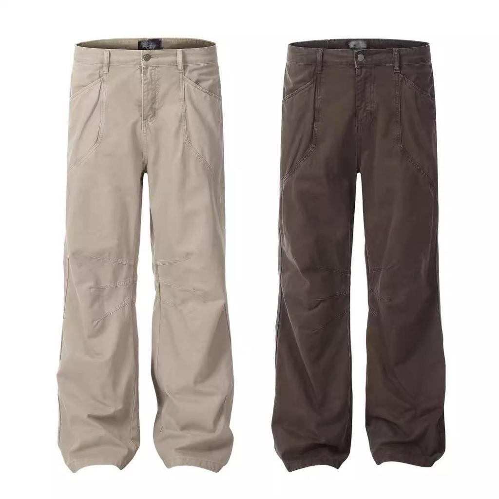 2026 Men Soild Color Cargo Pants Men High Street Comfortable Loose Fit Wide Leg Pants Side Pockets Trousers Man Workwear Pants