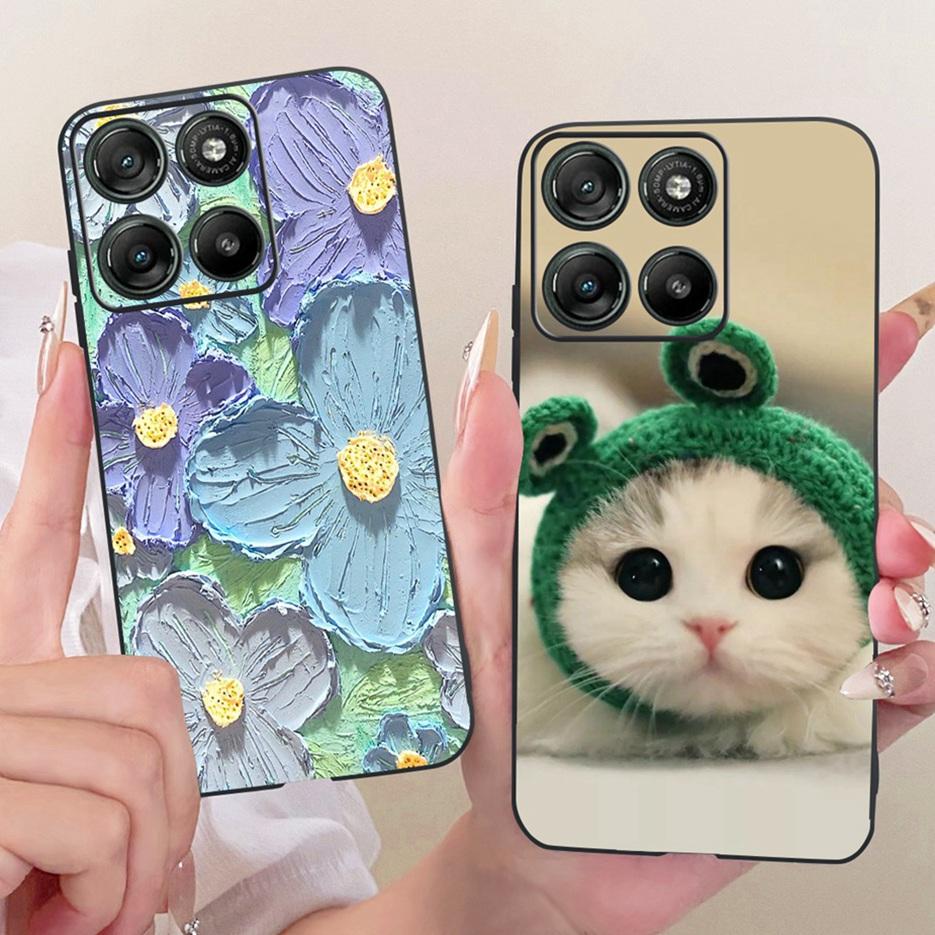 Für Motorola Moto G17 Power Case Moto G15 Niedliche Katze Blumen Bemalte Hülle Weiche TPU Handyhülle Für Motorola G15 Power MotoG17 Taschen