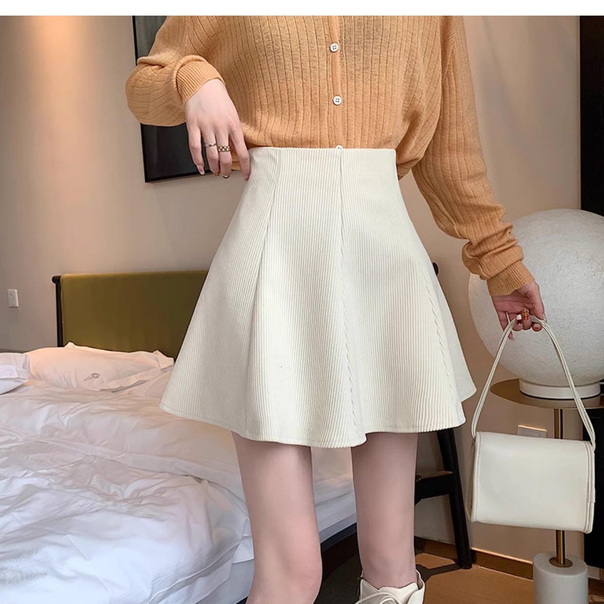 

Женская вельветовая юбка А-силуэта с высокой талией - Корейский стиль, приталенный крой, плиссированный пышный дизайн для осени и зимы 3XL