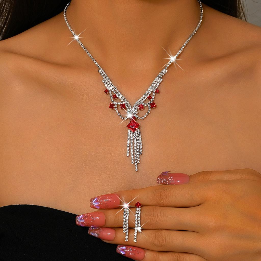 3 st Böhmisk Retro Feng Shui Diamant Tofs Damhalsband Örhängeset Strandsemester Strandfest Dagliga Klädtillbehör