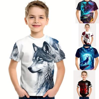 Kids Clothing Boy T-shirt Top Short Sleeve Cool 3D Animal Wolf Print Kids Summer Clothes Stylish Streetwear Round Neck Girl Clothes