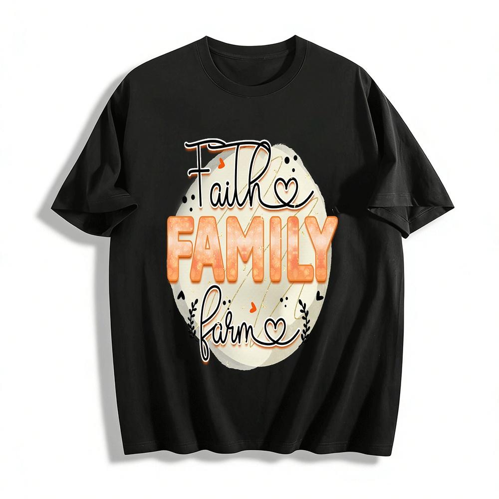 Faith Family Farm Graphic Tee Casual Religious Country Style Top Pure cotton T-shirt XXS