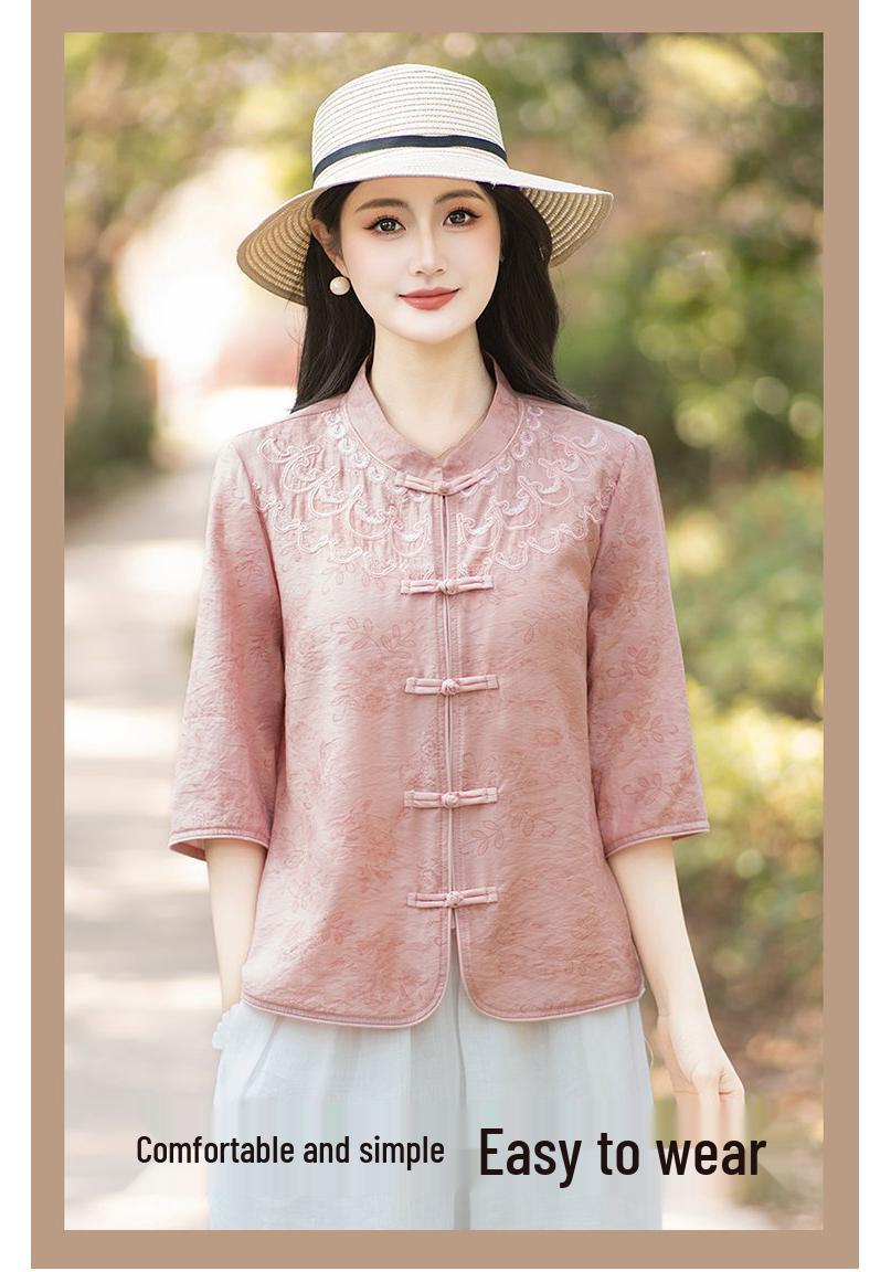 Chic Retro Seven-Sleeve Chinese Style Shirt 2XL (suggested 52.5-60 kg)