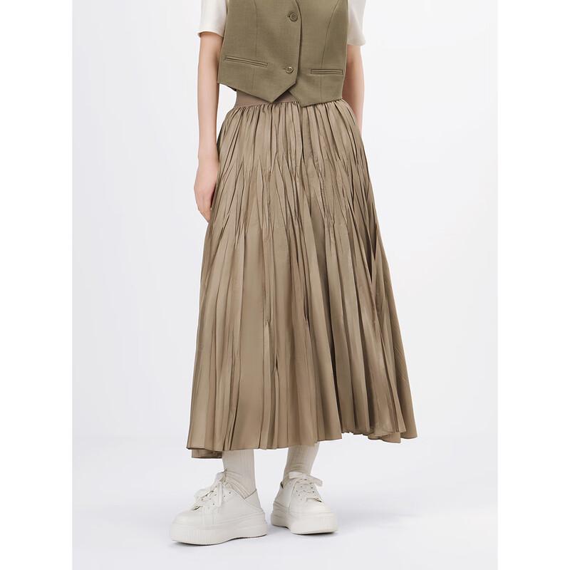 Women's Textured Pleated High-Waist A-Line Midi Skirt