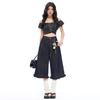 Fashion Summer Lace Rivet Detailed Designer High Waist Wide Leg Straight Versatile Slimming Denim Cropped Capri Pants