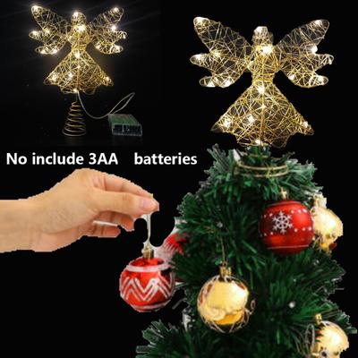 Christmas Tree Iron Angel Topper Glitter Ornaments Party Decoration Xmas Decor Angel