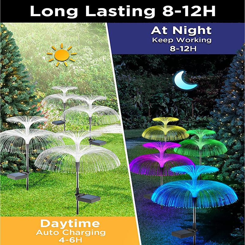 Solar Jellyfish Garden Lights Outdoor Waterproof 7 Color Changing Fiber Optic Solar Landscape Pathway Stake Lamps for Yard Lawn Wedding Holiday Decor