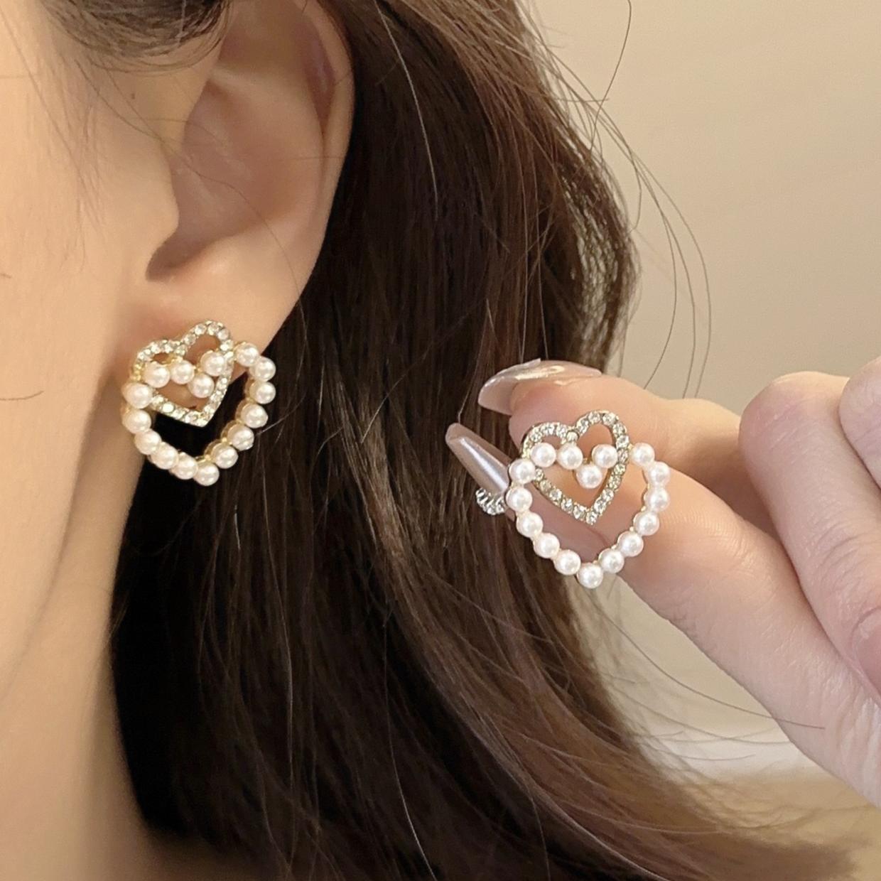 

Сережки Sweet Double Love Pearl Earrings, високоякісні сережки Charm для жінок золотий