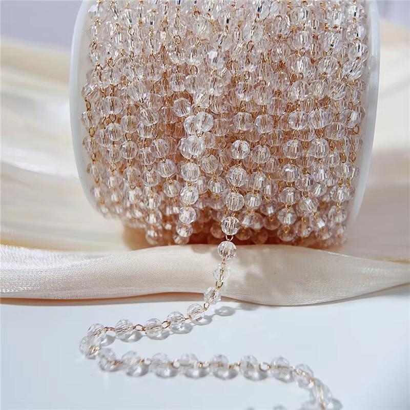 

2meters Glass Crystal Beads Necklace Chains Copper Metal Open Link Bracelet Chains Bulk Lot for Diy Jewelry Making Accessories