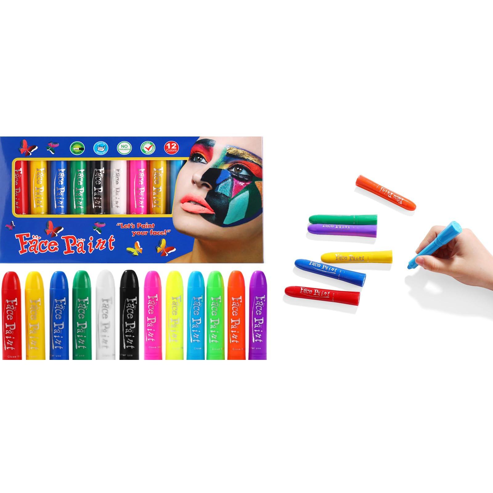 

Краски для лица и тела для косплея, легкие в использовании, идеально подходят для боди-арта и спортивного боления, флуоресцентные, 6 обычных 12-цветных наборов, ручки, краски, макияж, аксессуары, смываемые, для мероприятий,