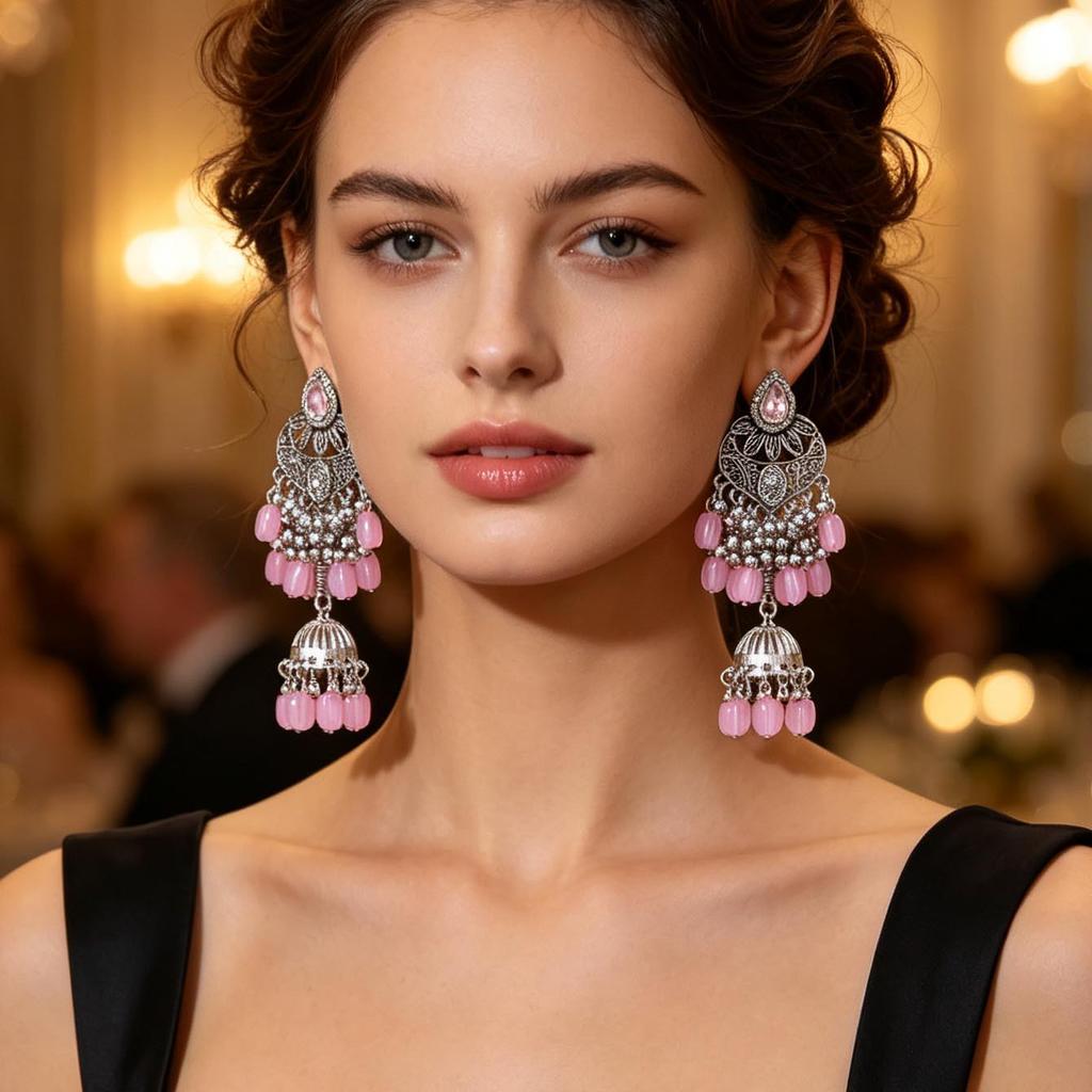 Bohemian Rhinestone Tassel Earrings: Retro European & American Style, High-End Exaggerated Design