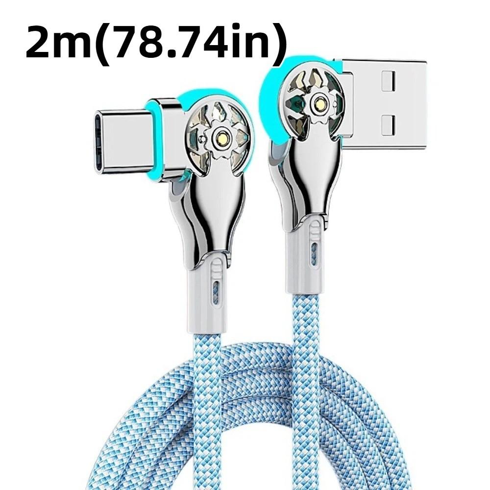 Double Bend 180 Degree Data Cable 66W Type C/micro USB Rotation Phone Charging Cable with Light 2M Elbow Data Line Smartphone