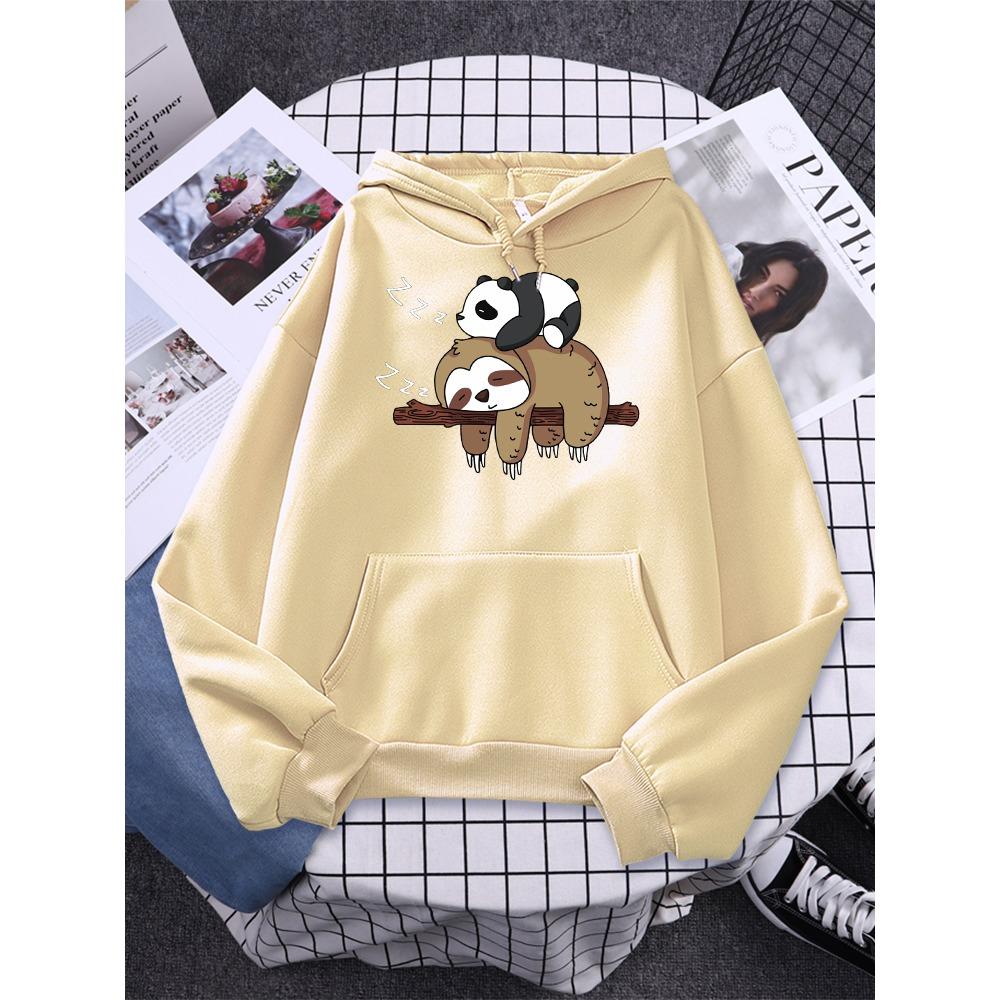 Panda Lying On A Sloth Prints Women Sweatshirt Autumn Warm Hooded Casual Fashion Hoodies All-Match Sportswear
