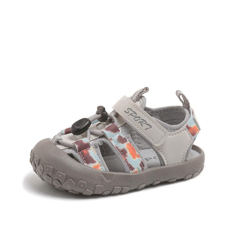 

Boys Sports Sandals Toes Capped Kids Running Shoes Pull Rope Comfortable 2025 Summer New Children Beach Shoes Camouflage Soft 21 серый