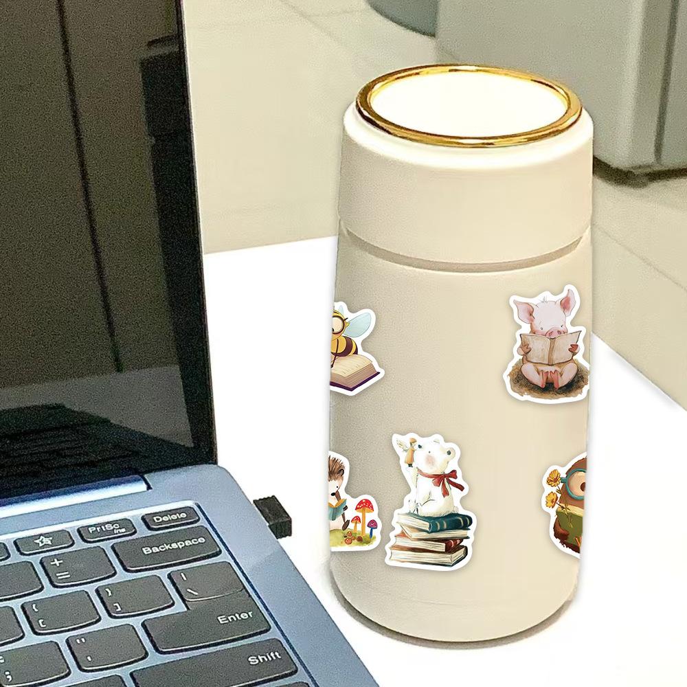 50PCS Waterproof Cartoon Animal Reading Stickers for Kids - Graffiti Decals for Laptops Motorcycles Stationery Toy Decoration