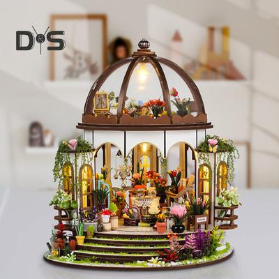 1 Set DIY Mini Greenhouse Kit with LED Light Furniture Kids Adults Handmade Wooden Tiny Garden House Building Model Dollhouse Decoration