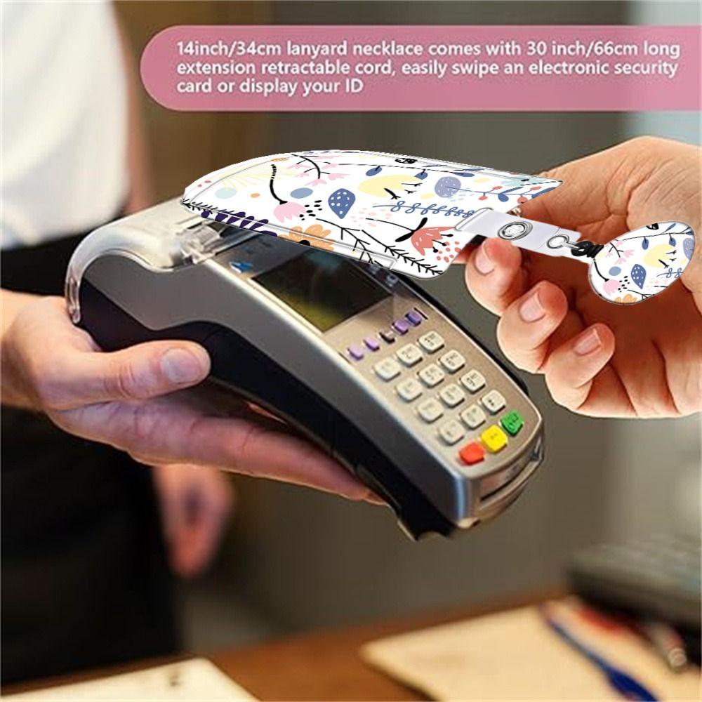 Flower Working Cards Holder Necklace Strap Retractable Badge Card Case Card Protector