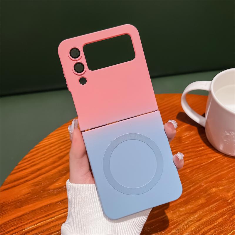 Magnetic Wireless Charging For Magsafe Case For Samsung Galaxy Z Flip 3 4 5 Gradient Color Matte Soft Silicon Folding Back Cover