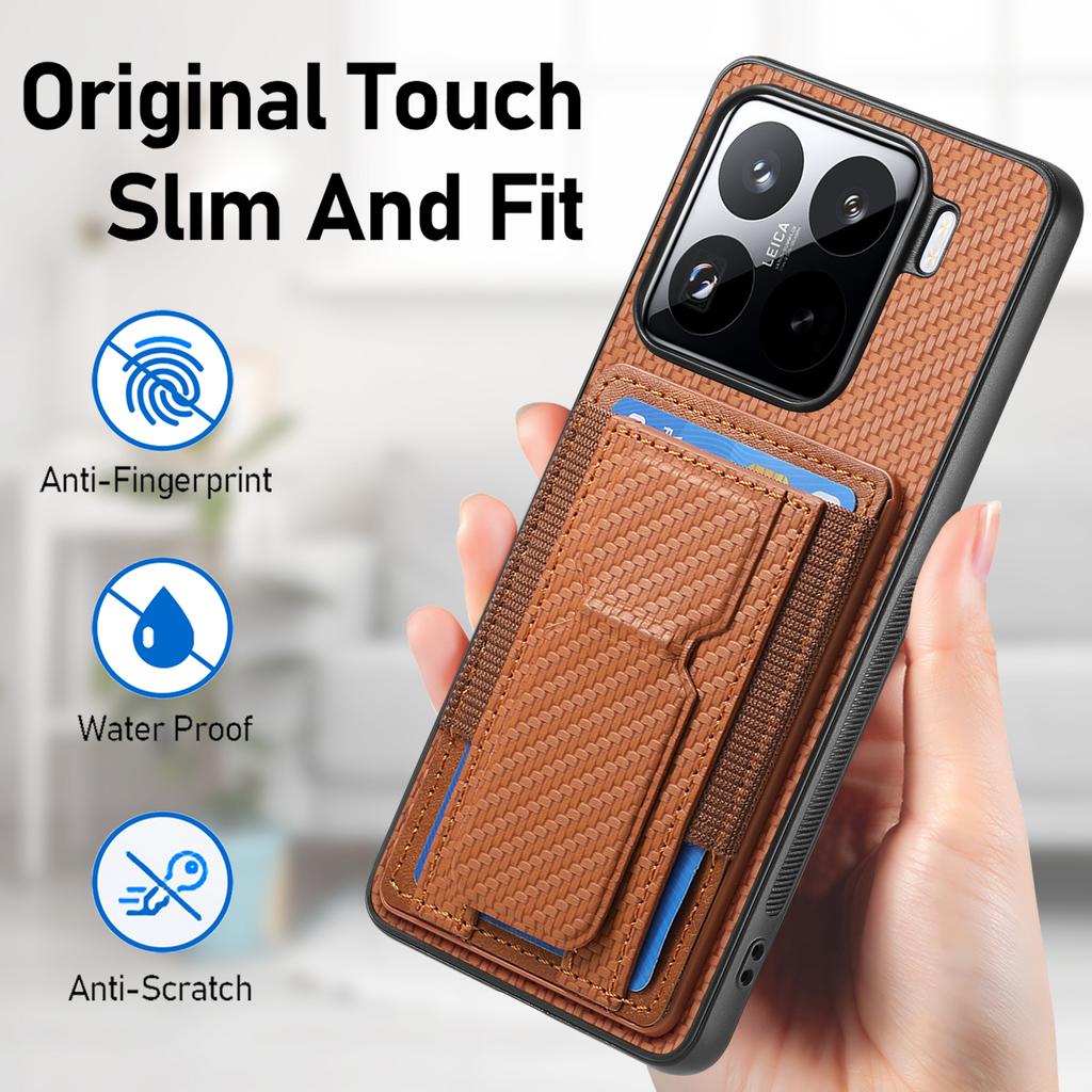 Pro Xiaomi 15 Pouzdro Stojánek Držák na karty Kožený zadní kryt