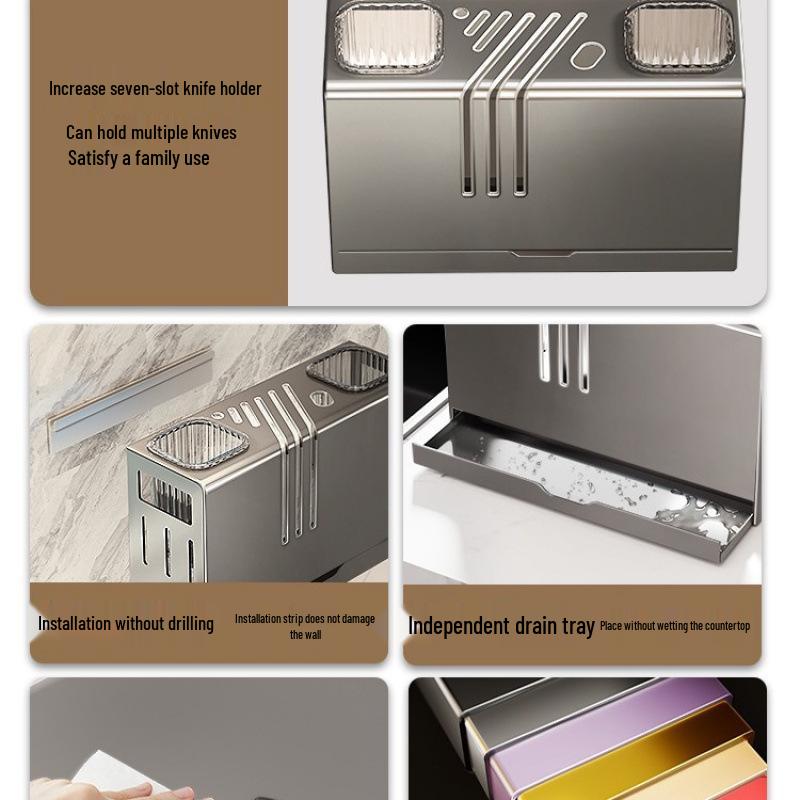 Multifunctional Kitchen Knife & Utensil Wall-Mounted Storage Rack