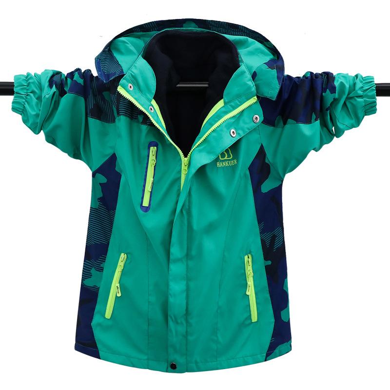 Boys' Autumn and Winter Jackets Children's Big Children's Plus Velvet Thickened Jackets Detachable Three-in-one Autumn Clothes