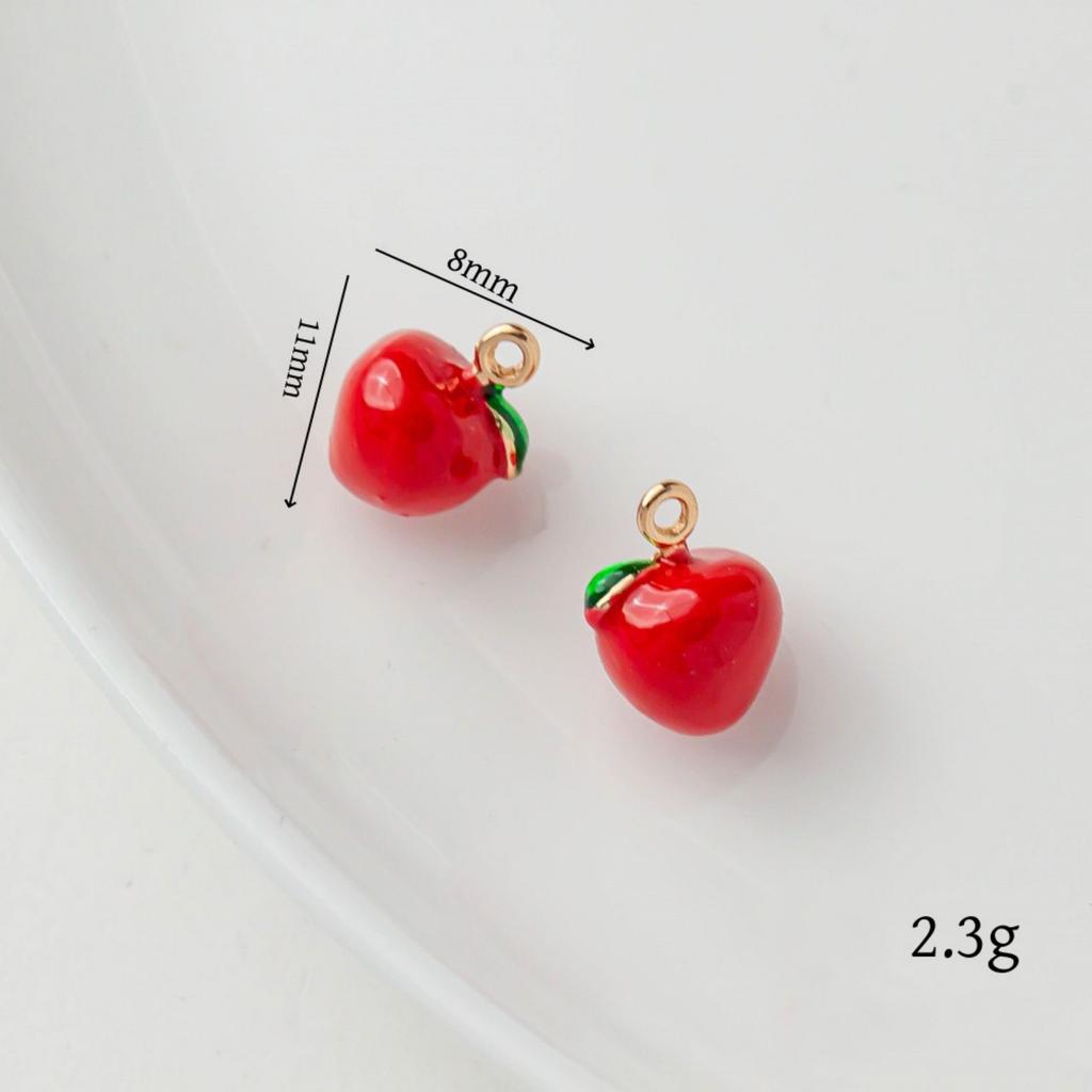 2 PCs Brass Charms 18K Gold Plated Fruit Enamel Pomegranate Peach Strawberry Apple Pendants For DIY Necklace Jewelry Making