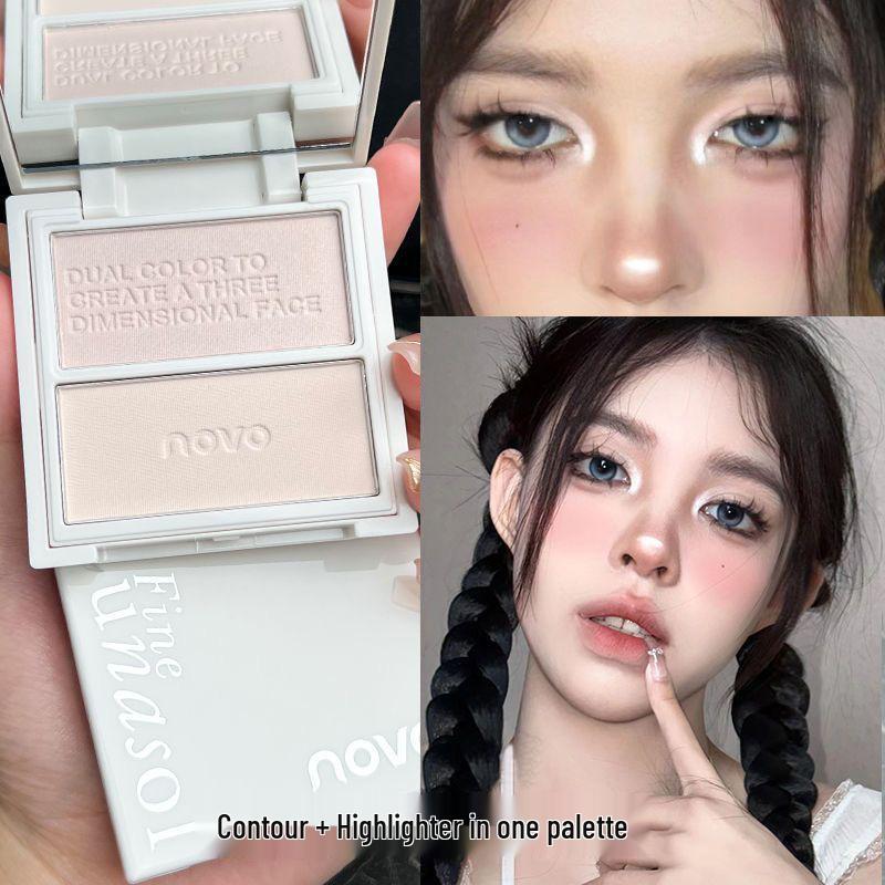 NOVO Dual-Color Contour & Highlight Palette: 3D Contouring, Matte Highlight, Nose & Shadow All-in-One Solution