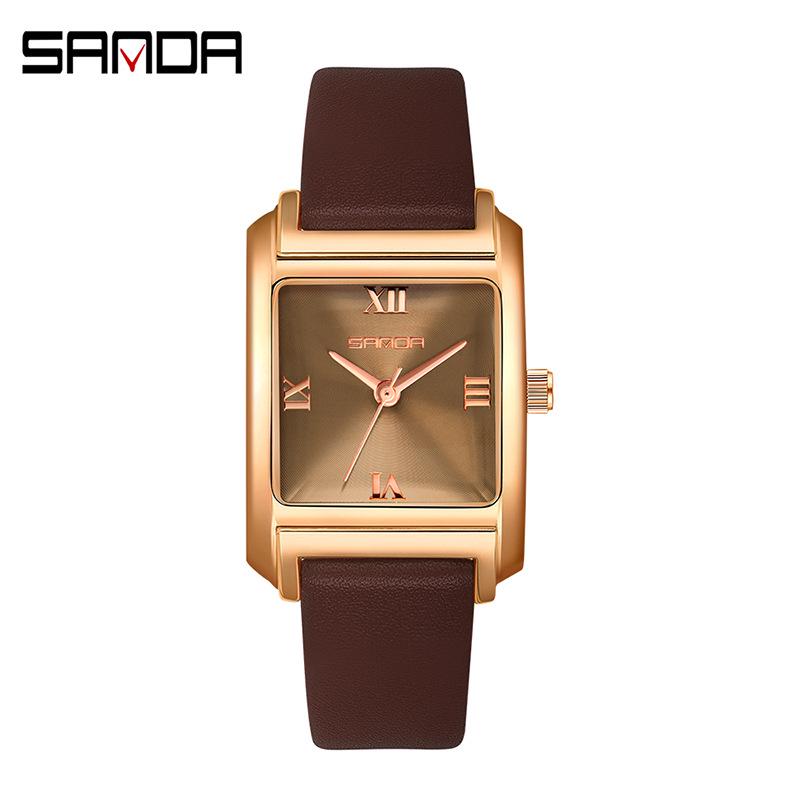 Sanda 1067 Women s Trendy Leather & Mesh Strap Quartz Watch