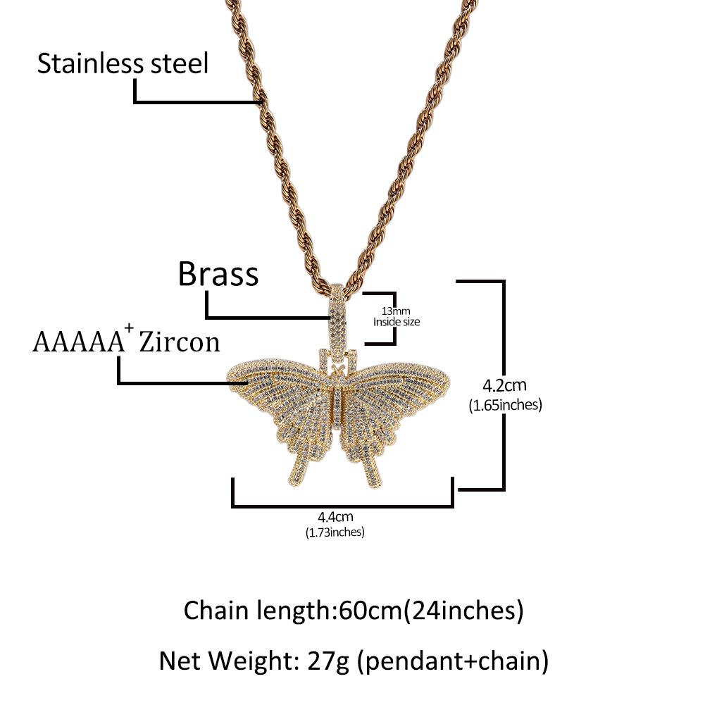 Color Mini Butterfly Diamond-encrusted Solid Pendant Necklace, European and American Hip-hop Personality Versatile Pendant Jewelry