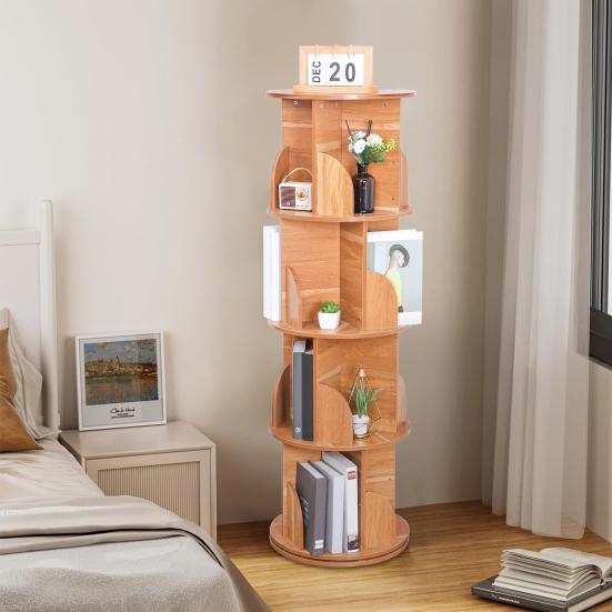 Spinning Bookshelf 360 Rotation Display 4 Tier Floor Standing Bookcase Small Corner Bookcase for Small Space Kids Room Book Storage Organizer