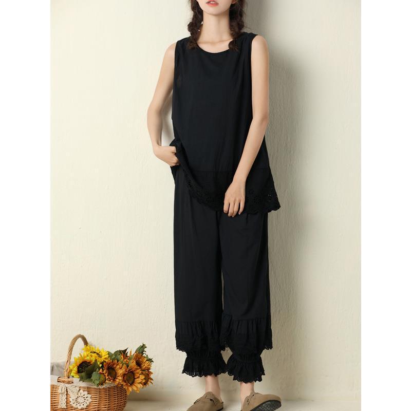 Japanese Mori Girl Embroidered Lace Wide-Leg Pants - 2023 New Loose Casual Style