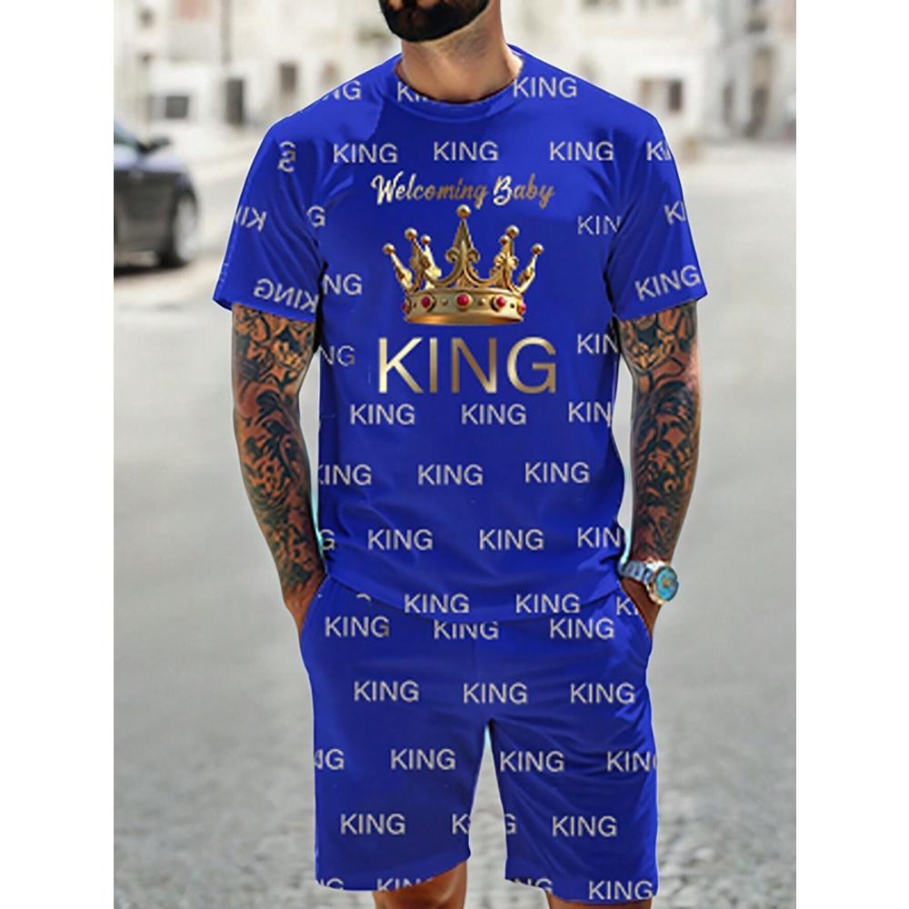 Fashion Men's Short Sleeve Suit Casual Loose Printing Versatile Unisex Sports Clothing