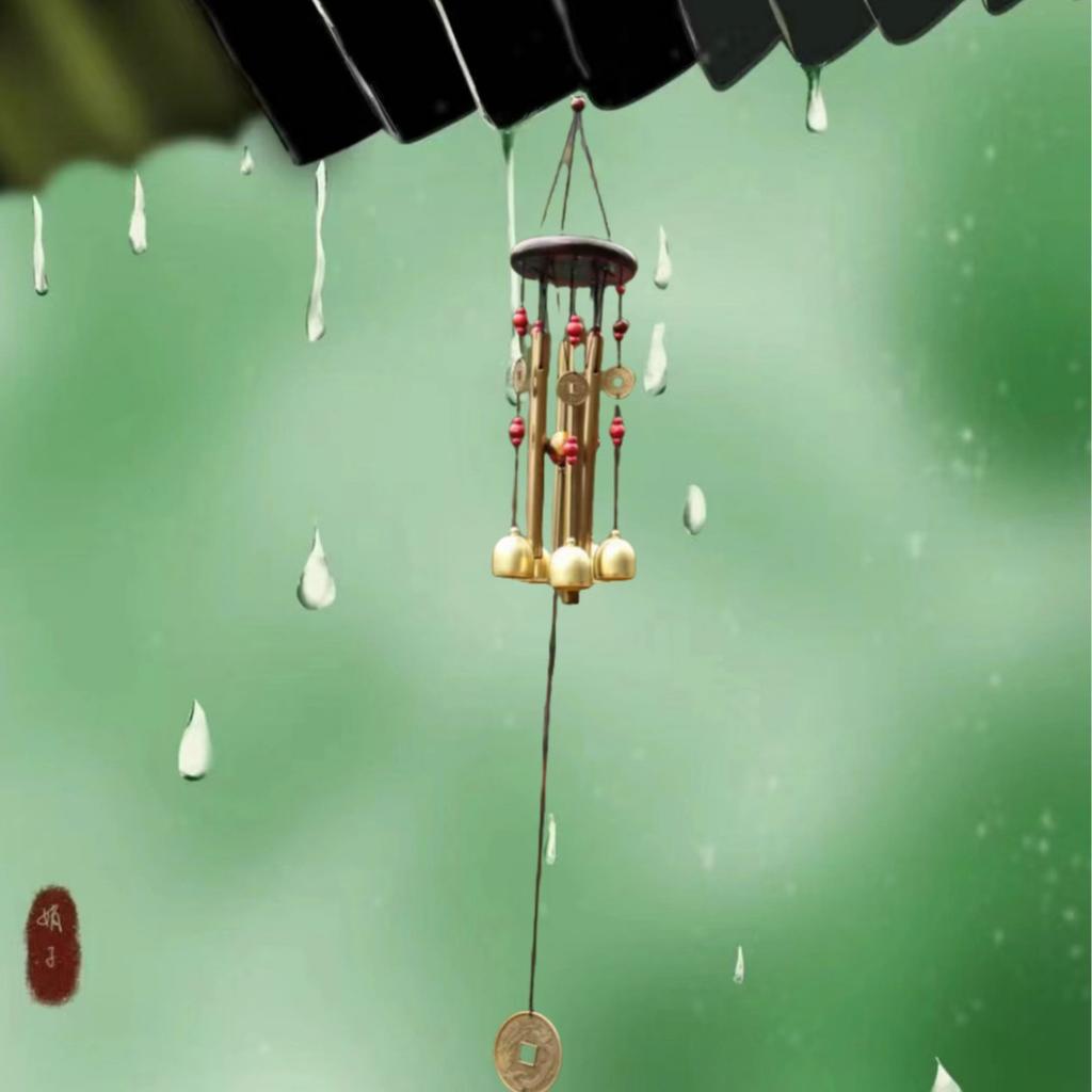 4-tube Pine Wood Metal Bronze Zhaocai Jinbao Dafeng Chime Home Outdoor Ornament Bell Pendant
