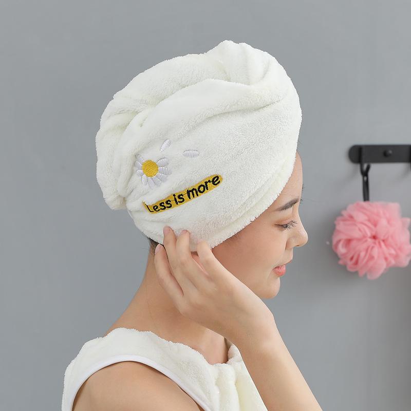 Daisy Coral Velvet Dry Hair Cap Soft and Absorbent Wrapped Head Thickened Shower Cap