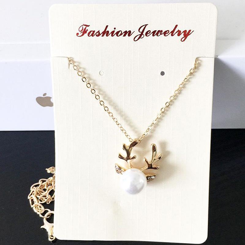 European & American Christmas Rhinestone Pearl Antler Necklace - Short Style