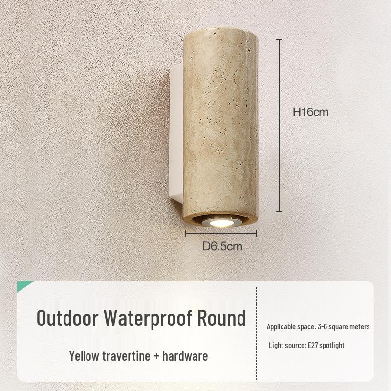 Wabi-sabi Style Yellow Travertine Wall Lamp for Bedroom, Courtyard, or Balcony - Waterproof Outdoor Light.