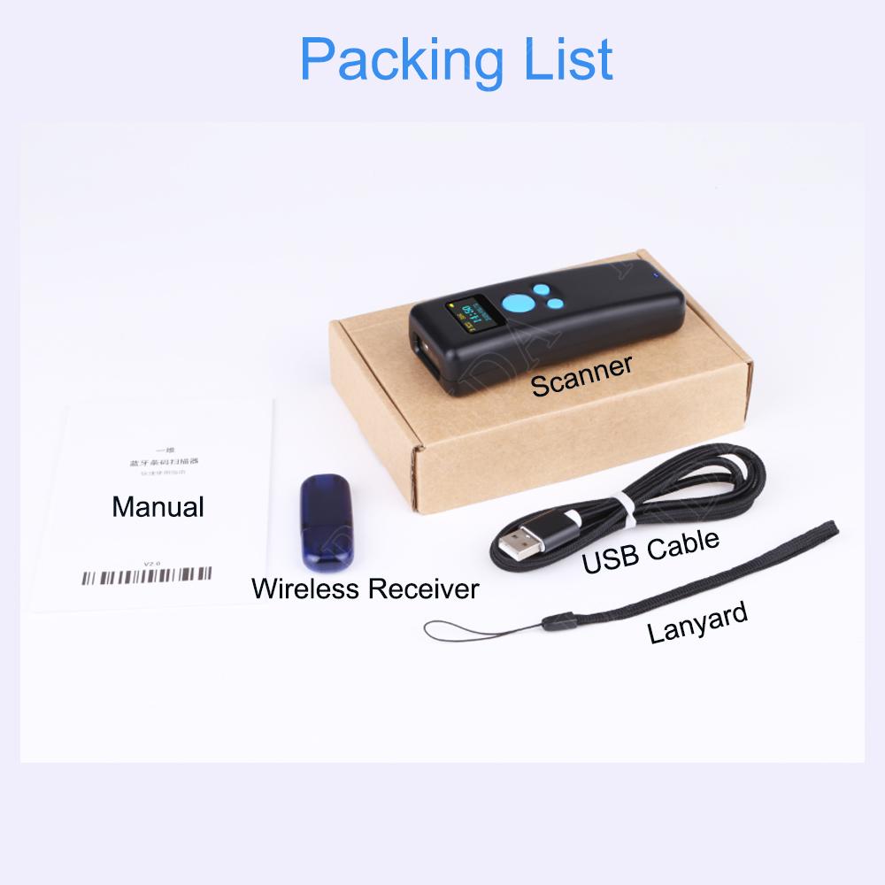 Taschen-Barcode-Scanner Handheld Mini Bluetooth Wireless 1D 2D Code-Scanner mit Display für Expressbote 2D QR-Leser PDF417