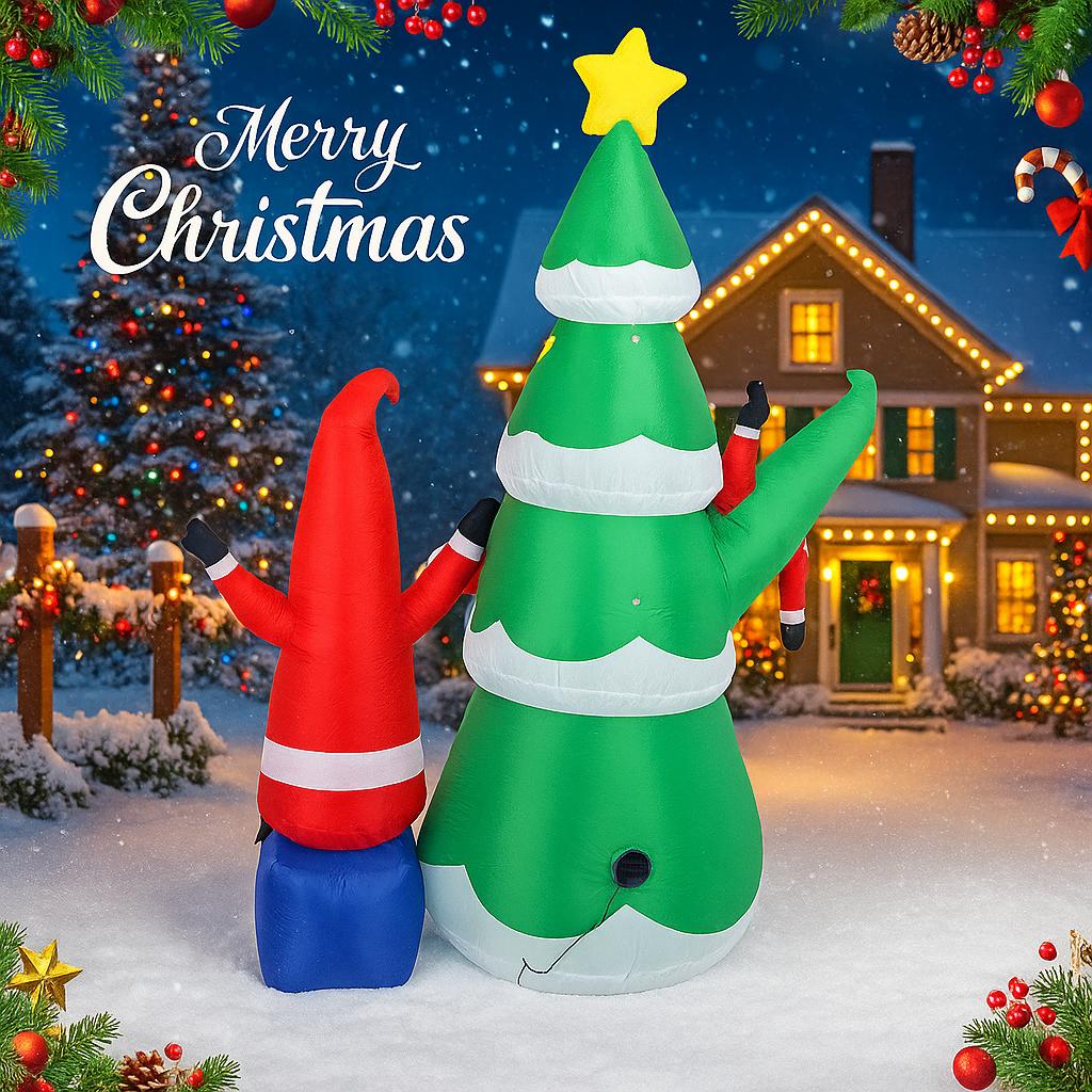 5.91FT Christmas Inflatable Toy Xmas Tree Gnome With LED Light Decoration for Yard Lawn Home Party Xmas Supplies Ornaments Gifts