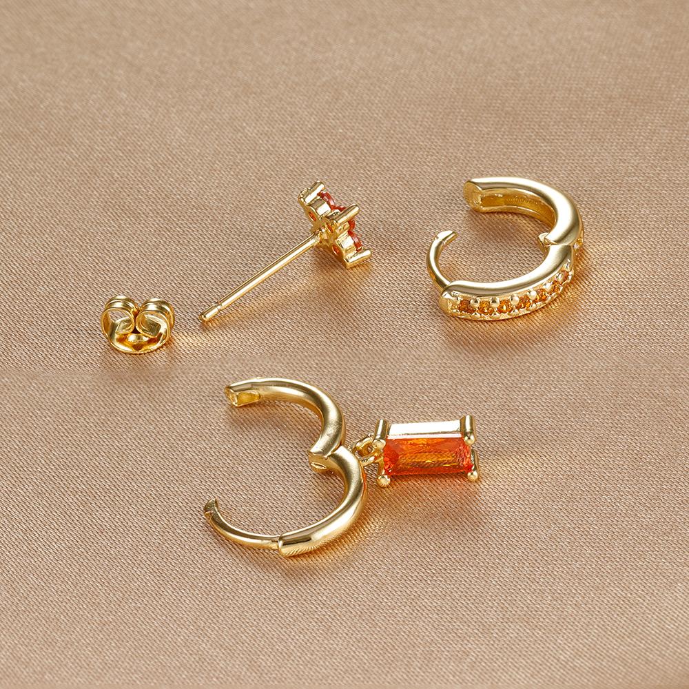 3-teiliges Modisches Orange Blau Zirkon Hängende Ohrringe Set für Damen Edelstahl Blume Dangle Ohrring Piercing Schmuck