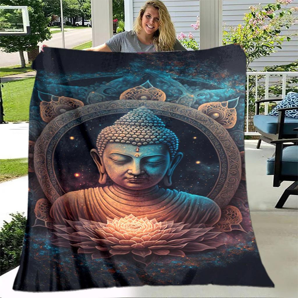 Coperta in Peluche Buddha Sakyamuni Bodhisattva Guanyin del Buddismo, Coperta in Flanella Coperta Plaid per Soggiorno Camera da Letto Letto Divano Preghiera
