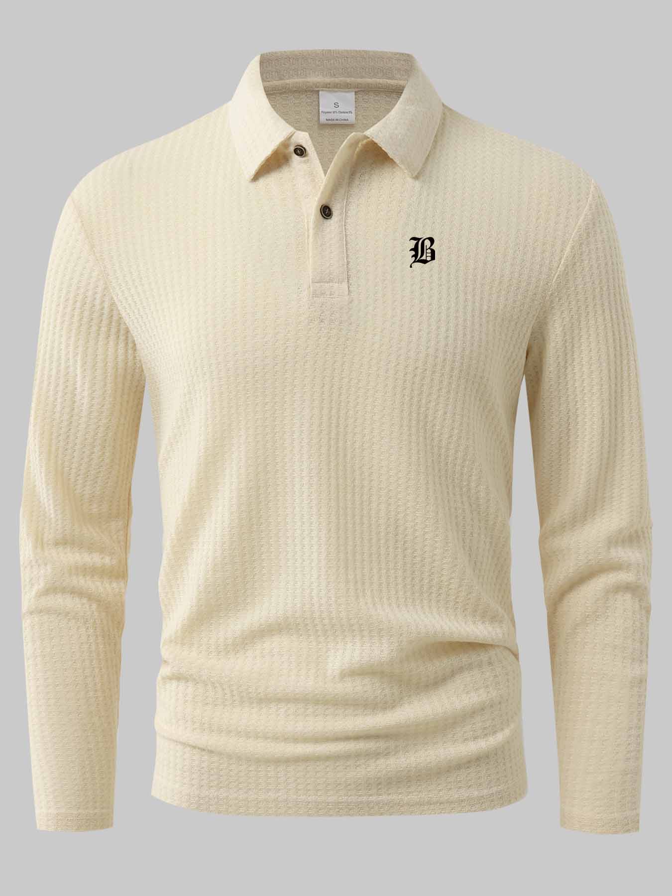 

Polo Shirts for Men Gothic B Print Ribbed Long Sleeve 2XL бежевый